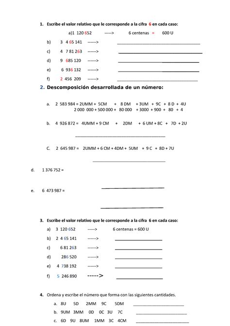 Mat Practica Del Mill N Escribe El Valor Relativo Que Le Corresponde