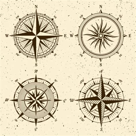 Set Of Vintage Antique Wind Rose Nautical Compass Vector Image