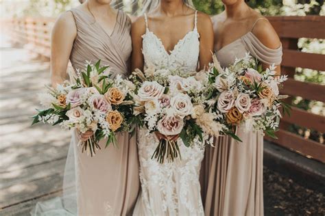 Dusty Rose And Champaign Artificial Pampas Grass Bouquet Bridal