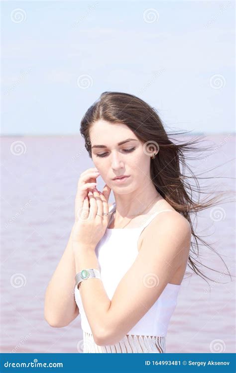 Hot Brunette Posing Near The Lake Stock Image Image Of Lake Blonde