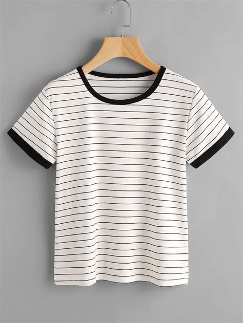 Striped Ringer Teefor Women Romwe