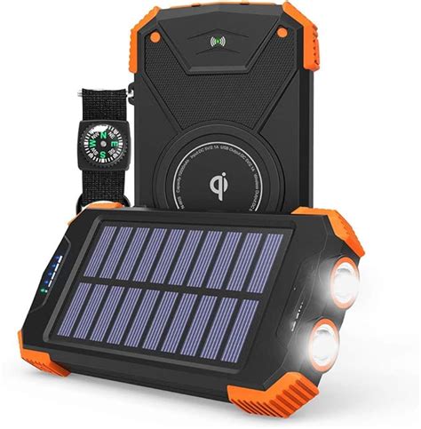 Chargeur Solaire 10000mAh Batterie Externe Portable Avec 2 Lampes De