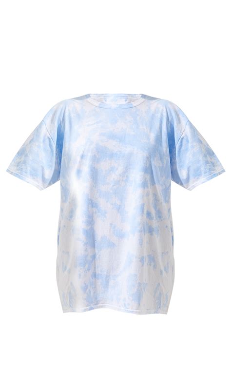 Light Blue Tie Dye Washed T Shirt Tops Prettylittlething