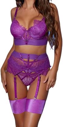 Hiyirui Women S Pieces Lace Garter Lingerie Set Exotic Lingerie Set With Garter Belt And
