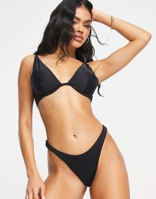 Asos Design Mix And Match High Leg Brazilian Bikini Bottom With Ruche Back In Black Asos