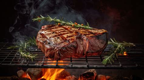 Big Steak Is Prepared On Hot Grill Tasty Meat On Grill Stock Illustration Illustration Of
