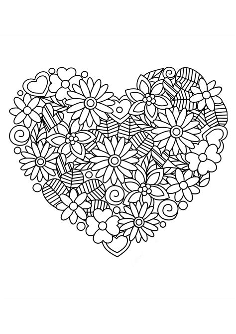 Pretty Heart Of Flowers And Leaves Flowers And Vegetation Coloring Pages For Adults