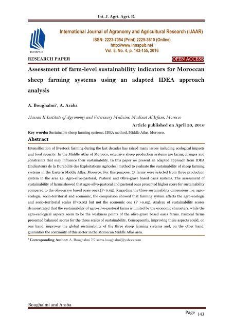 Assessment Of Farm Level Sustainability Indicators For Moroccan Sheep