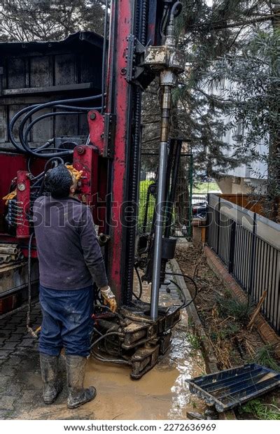 selfpropelled mini drill rig drills soil stock photo