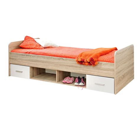 Dania Kids Single Bed Drawers In Matt White And Sonoma Oak | Furniture ...