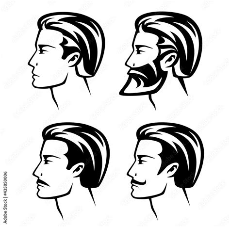 Set Of Young Man With Different Hairstyles Beards And Mustache Designs