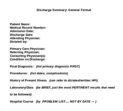 Free 18 Sample Discharge Summary Templates In Word Pdf