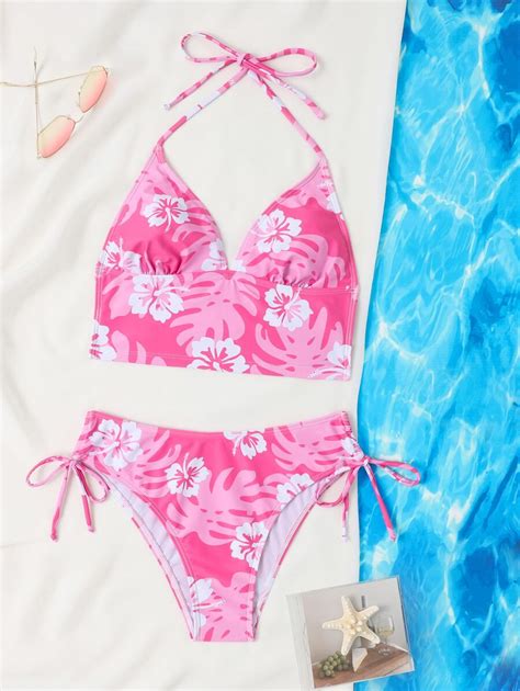 SHEIN Swim Mod Bikini à imprimé floral ras du cou à nœud Mode en ligne SHEIN FRANCE