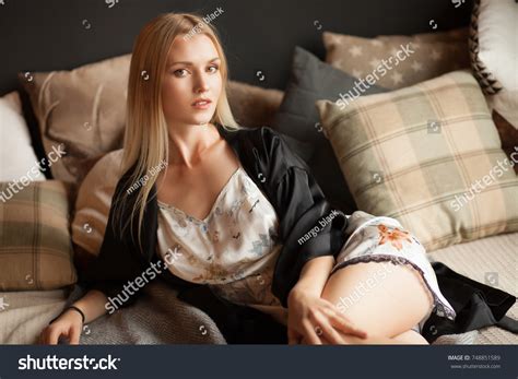 Sensual Beautiful Blonde Woman Pajamas Bedroom Stock Photo Shutterstock
