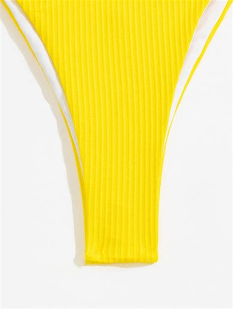 Ruched Bust Bandeau Thong Bikini Swimsuit Shein Usa