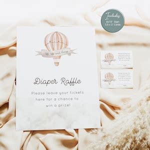 Up Up And Away Baby Shower Diaper Raffle Sign And Ticket Hot Air Balloon Gender Neutral