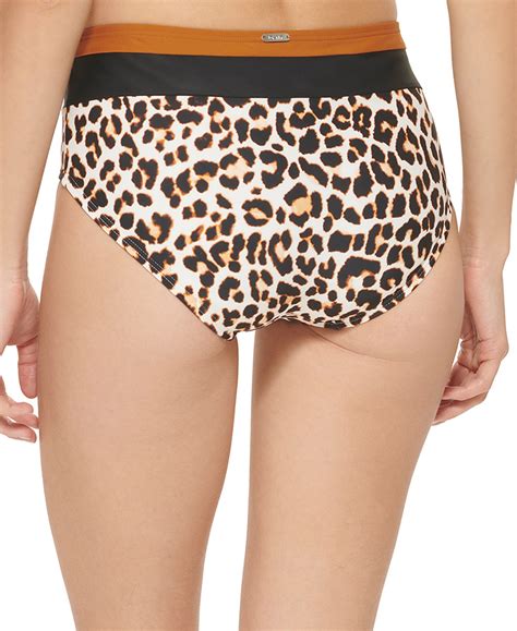 DKNY Womens Brown Leopard Print Colorblocked High Waist Bikini Bottoms COUTUREPOINT