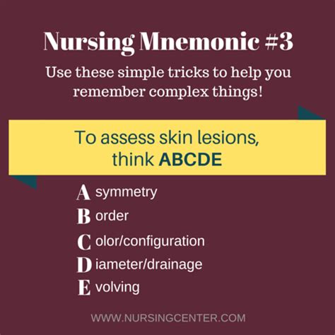 Nursing Mnemonic Skin Lesions Nursing Mnemonics Mnemonics Nursing