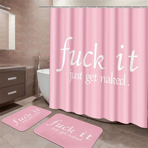 Amazon Artsocket Pcs Shower Curtain Set With Rugs Pink Funny Get Naked Bathroom Set With