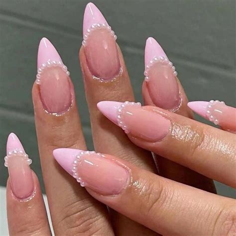 Amazon Pink French Tip Press On Nails Medium Almond Wlgdlh Summer Fake Nails Nude False
