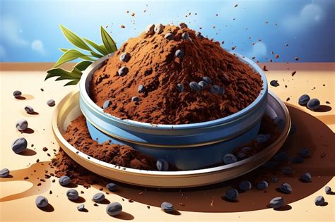 Пометанный кофейный порошок в измерительной ложке на белом фоне с ...