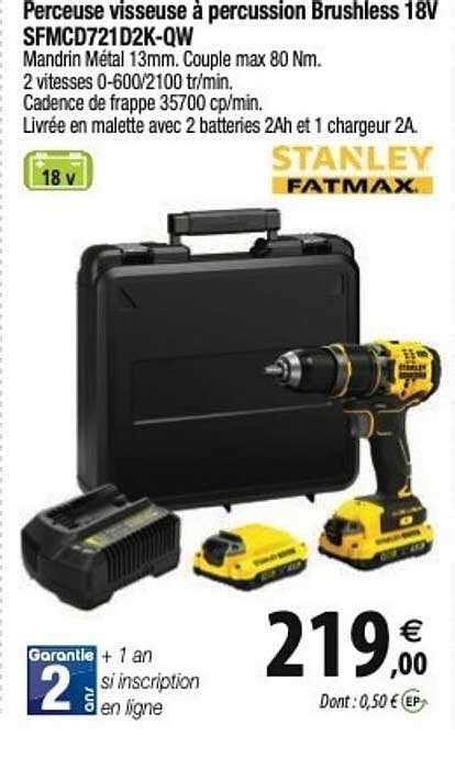 Promo Perceuse Visseuse à Percussion Brushless 18 V Stanley Fatmax chez