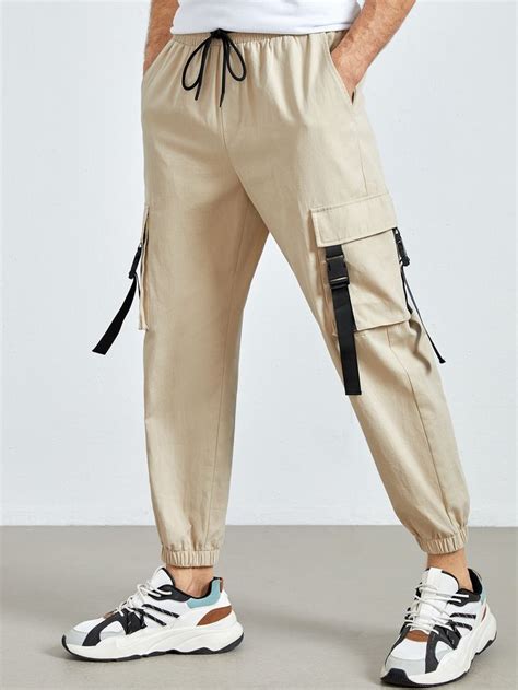 Shein Men Letter Patch Drawstring Waist Tape Cargo Pants In 2022 Cargo Pants Cargo Trousers