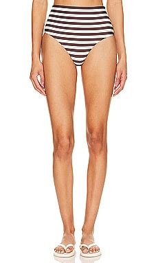 Anemos The High Waist Cheeky Bikini Bottom In Espresso Even Stripe Revolve