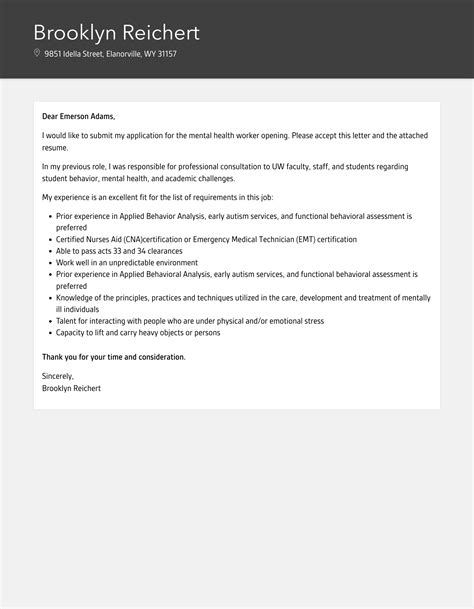 Mental Health Worker Cover Letter Cover Letter For Community Health