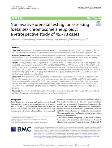 PDF Noninvasive Prenatal Testing For Assessing Foetal Sex Chromosome Aneuploidy A