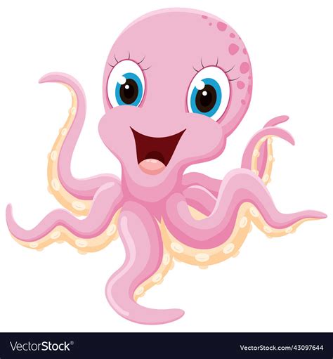 Cute Octopus Cartoon Isolated On White Background Vector Image