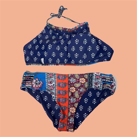 Boho Halter Reversible Bikini Adjustable Padded Depop