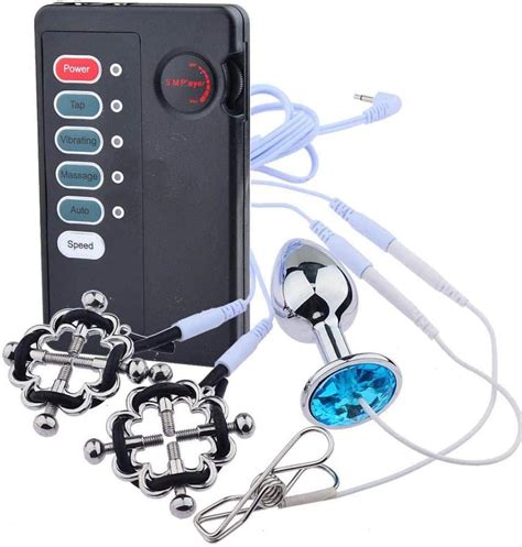E Stim Sex Set Elektro Shock Analplug Penisring Nippelklemmen Zur
