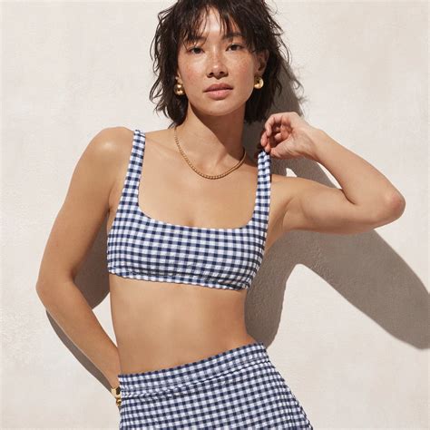 J Crew Squareneck Bikini Top In Gingham For Women