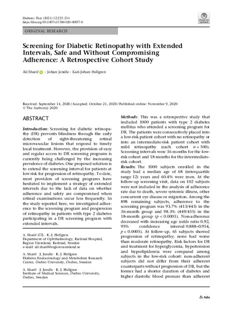 Pdf Screening For Diabetic Retinopathy With Extended Intervals Safe