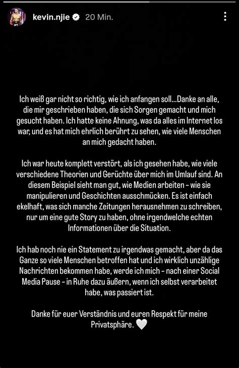 Kevin Njie meldet sich nach Verschwinden zurück und kündigt Pause an