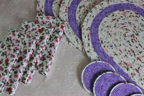 Hand Crafted Fabric Placemat Napkin And Coaster Set Oval Dining