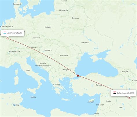 All Flight Routes From Sulaimaniyah To Luxembourg ISU To LUX Flight