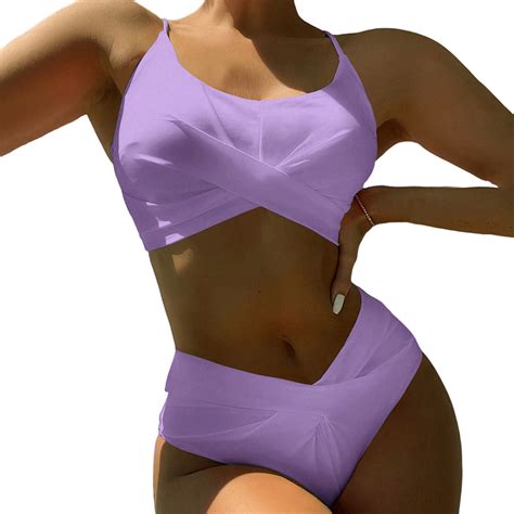 TQWQT Women Twist Front Two Piece Swimsuits Sexy High Cut Bikini Sets