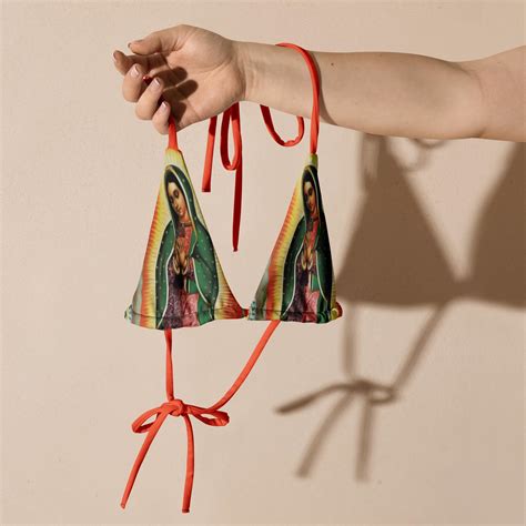 Virgin Mary String Bikini Top Our Lady Of Guadalupe Bikini Triangle Bikini Top Y2K Fashion