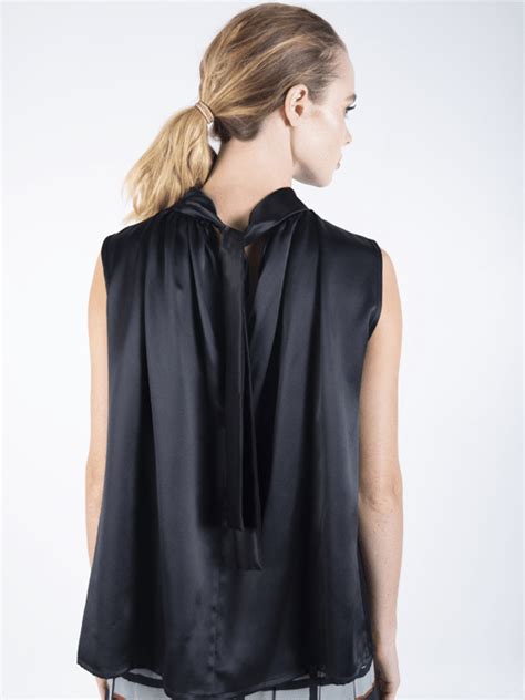 Pussy Bow Silk Satin Blouse Blanc Studio