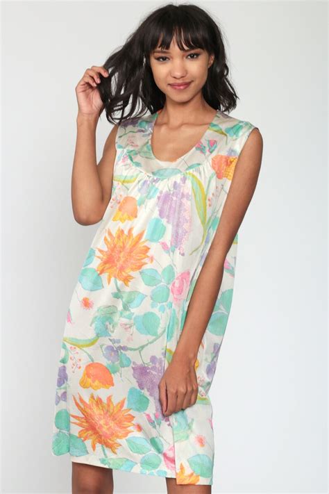 Floral Nightgown Lingerie S Slip Dress Mini Short Nightie Etsy