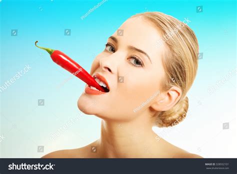 Happy Blonde Nude Woman Holding Chilli Stock Photo 328932101 Shutterstock