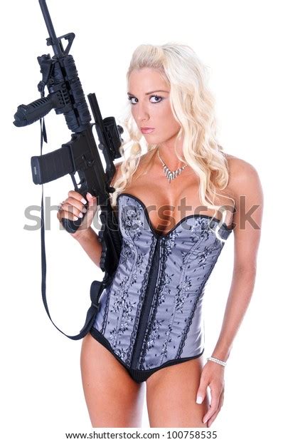 Sexy Blonde Girl Holding Gun Stock Photo 100758535 Shutterstock