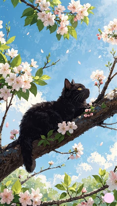 cherry blossom cat wallpaper cats  flowers anime wallpaper