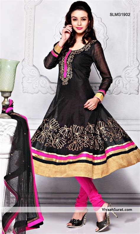 Black Chanderi Silk Churidar Kameez Item Code Slmg Inr