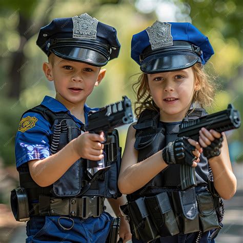 Premium Photo | Portrait of Police Officer Play Kids Keeping the