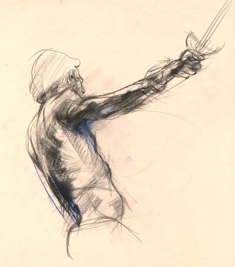 Brian Liddle Contemporary Charcoal Drawing Nude Brandishes A Sword