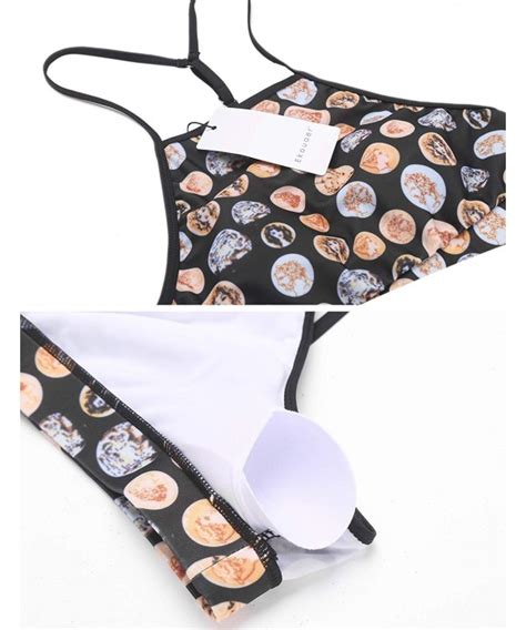 Bikini Womens 2pcs Leaves Printing Triangle Halter Bikini Set Yellow CG18366U8ZR