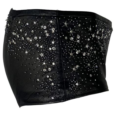 S S 1998 Gianni Versace By Donatella Runway Star Beaded Black Leather Hot Pants For Sale At 1stDibs